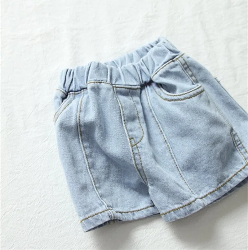 Летние синие свободные джинсовые шорты унисекс для маленьких девочек и