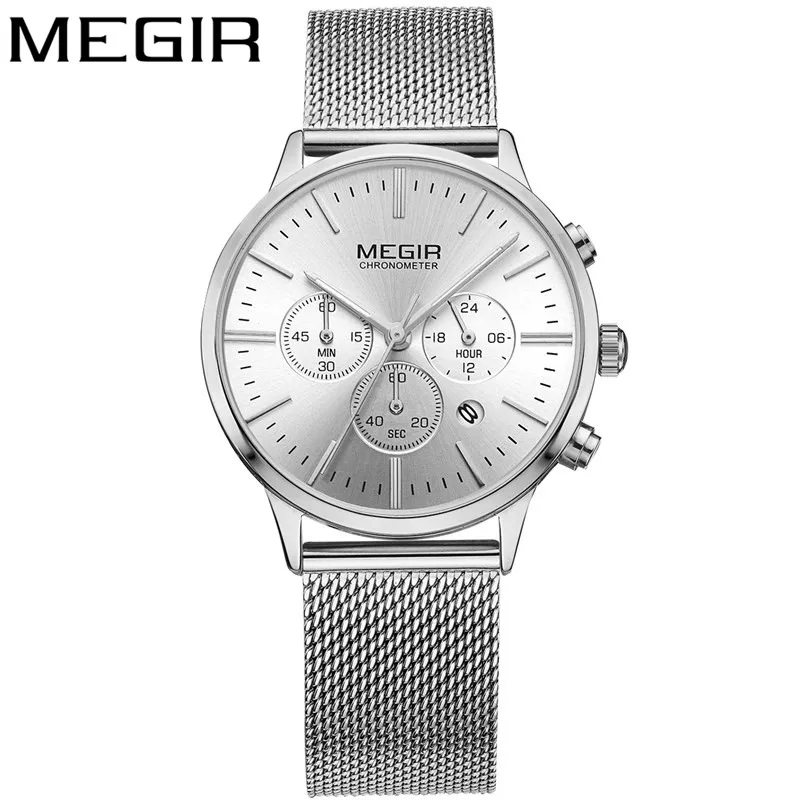 ME2011WS01 no box MEGIR, женские часы, водонепроницаемые, Лидирующий бренд, Роскошный хронограф, женские наручные часы, нержавеющая сталь, классический браслет, женские часы, 2011 - Цвет: ME2011WS01 no box