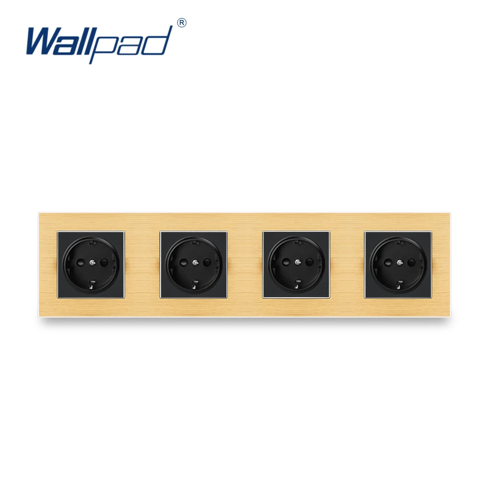 Четырехместный ЕС немецкий разъем Wallpad роскошный гладкая металлическая панель 4 Way 344*86 мм Рамка ЕС 16A Электрический настенный, мощность Schuko