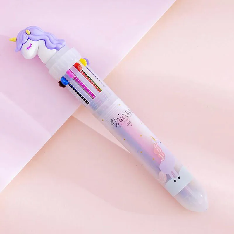 Цвет: желтый 1pc Kawaii Unicorn 10 Color Ballpoint Pen Ten Colors Unicorn Ballpoint Pen Multicolor Ball Pen Office Stationery School Supplies - Цвет: Цвет: желтый