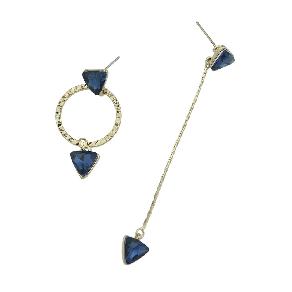 Boho Серьги серебро Цвет длинные цепи Асимметричный с голубой Треугольники со