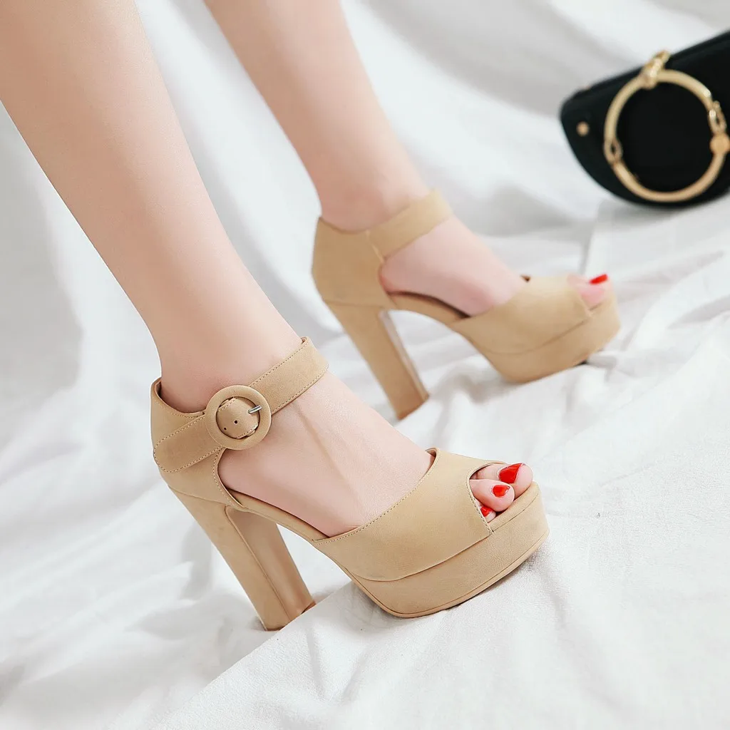 

JK Big Size 43 Women Sandals Buckle Strap Sandal Peep toe Thick High Heels Shoes Female Platform Dress Shoes 2018 Ladies Sandals
