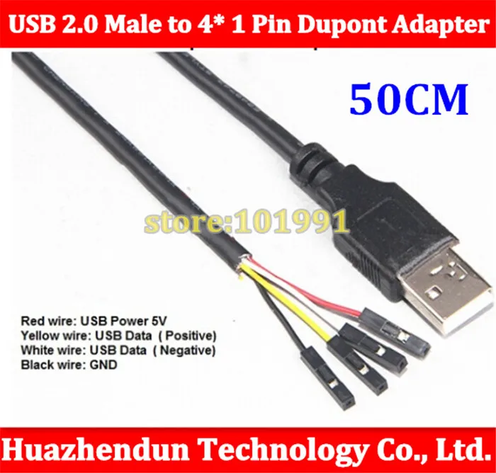 

100pcs High Quality DIY 50CM USB 2.0 Male to 4 1 Pin Dupont Adapter Cable 24AWG Free shipping