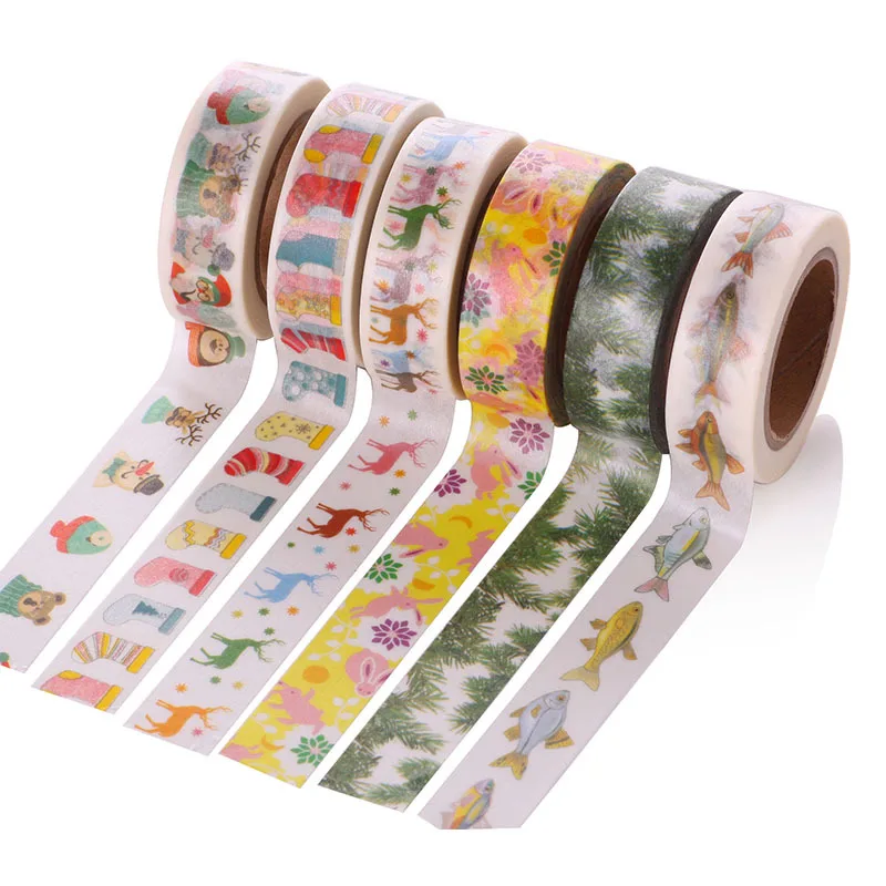 

1 PCS 1.5cm x 10m Merry Christmas Deer Washi Paper Masking Tapes Decorative Tape Scrapbooking Stickers Diary Decals Decors