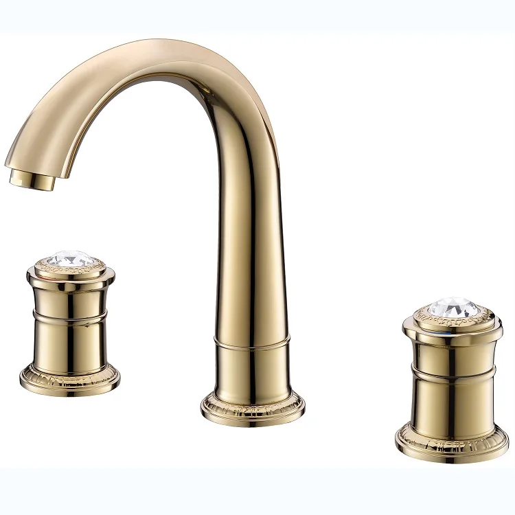 

Luxury gold polishing Widespread Bathroom Lavatory Faucet Luxury brass crystal sink faucet Art European style--