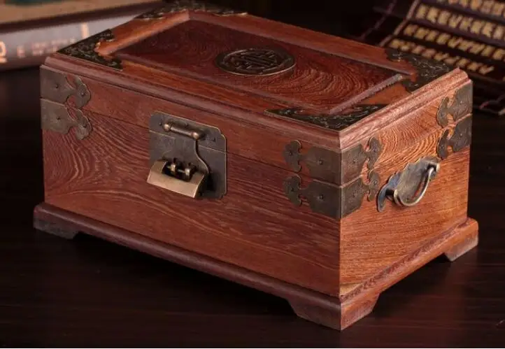 Античный из красного дерева с замком коробки ювелирных изделий куриные крылышки