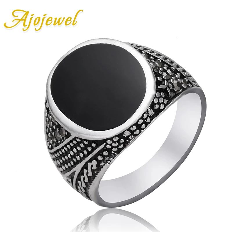 Ajojewel новые продажи на мужские кольца класса серебро Цвет Черный Камень ювелирные
