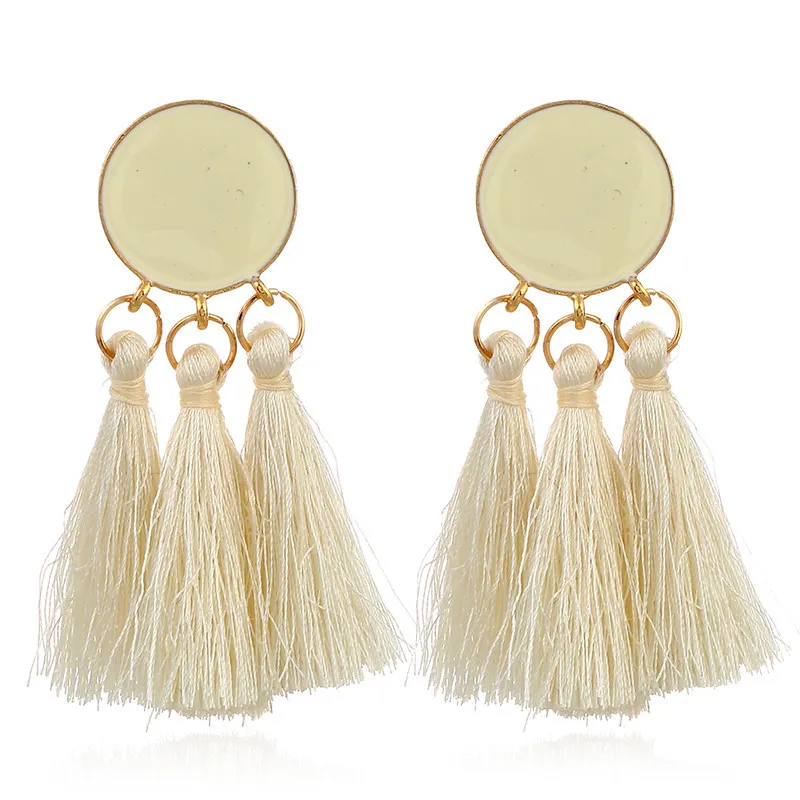 

National wind wild fashion alloy round tassel earrings ear stud women Simple new temperament ear ear ornaments