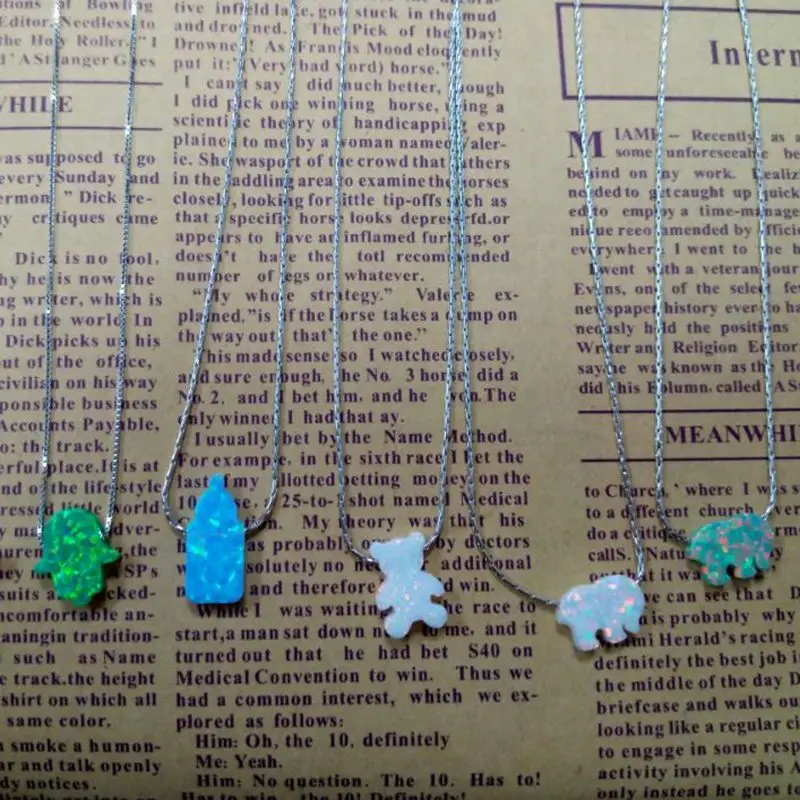 Опал кулон ожерелье с Хамса из опала/бутылка майка/медведь/Слон Шарм 925 Серебро