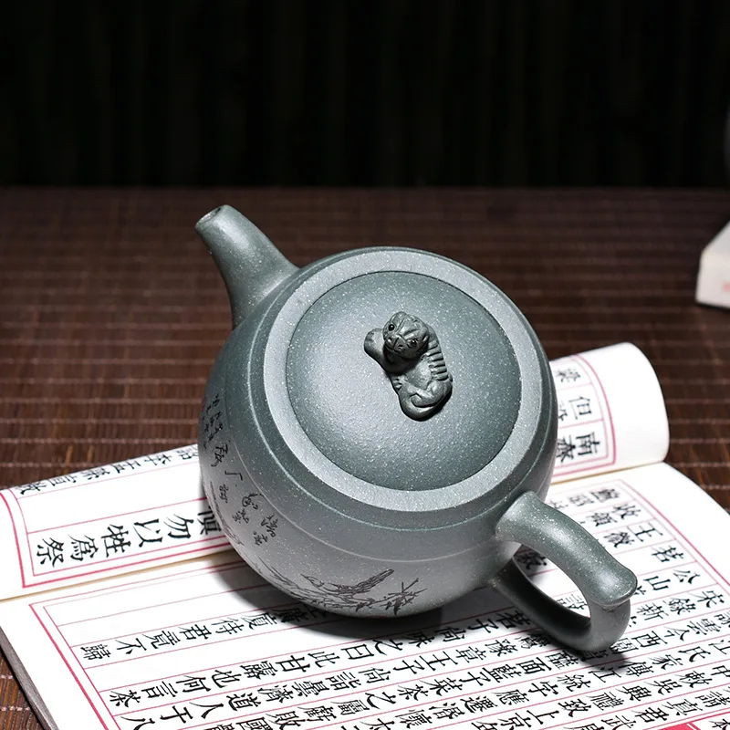 Чайный горшок Yixing Zisha аутентичный чайник ручной работы из зеленой глины и лежащий