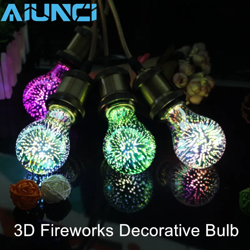 220V E27 Led Bulb 3D Fireworks Decorative A60 ST64 G80 G95 Vintage Edison Night Light For Party And Christmas Decoration Освещение