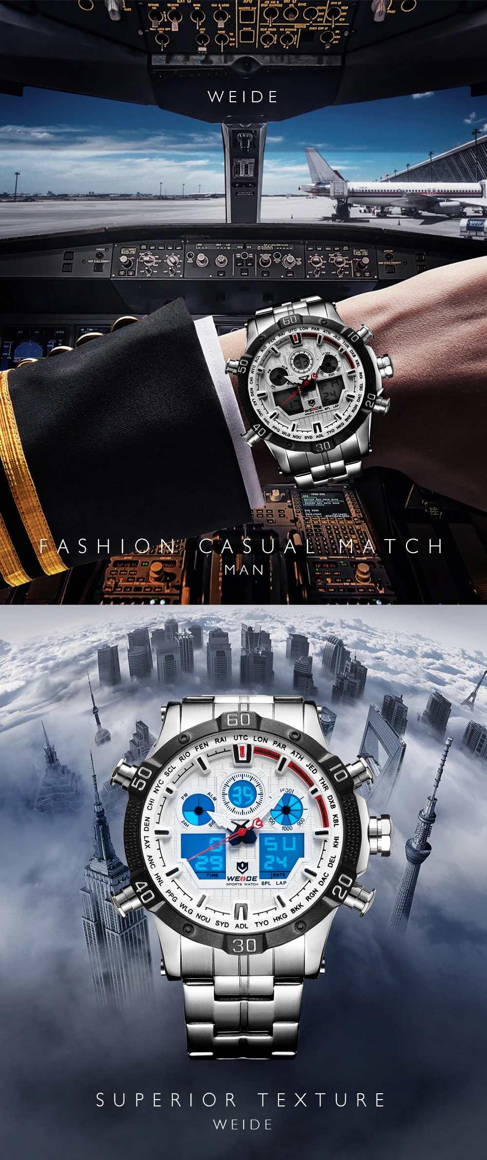 WEIDE кварцевые спортивные наручные часы, повседневные настоящие мужские часы, брендовые Роскошные мужские часы из нержавеющей стали, цифровые светодиодные часы с датой