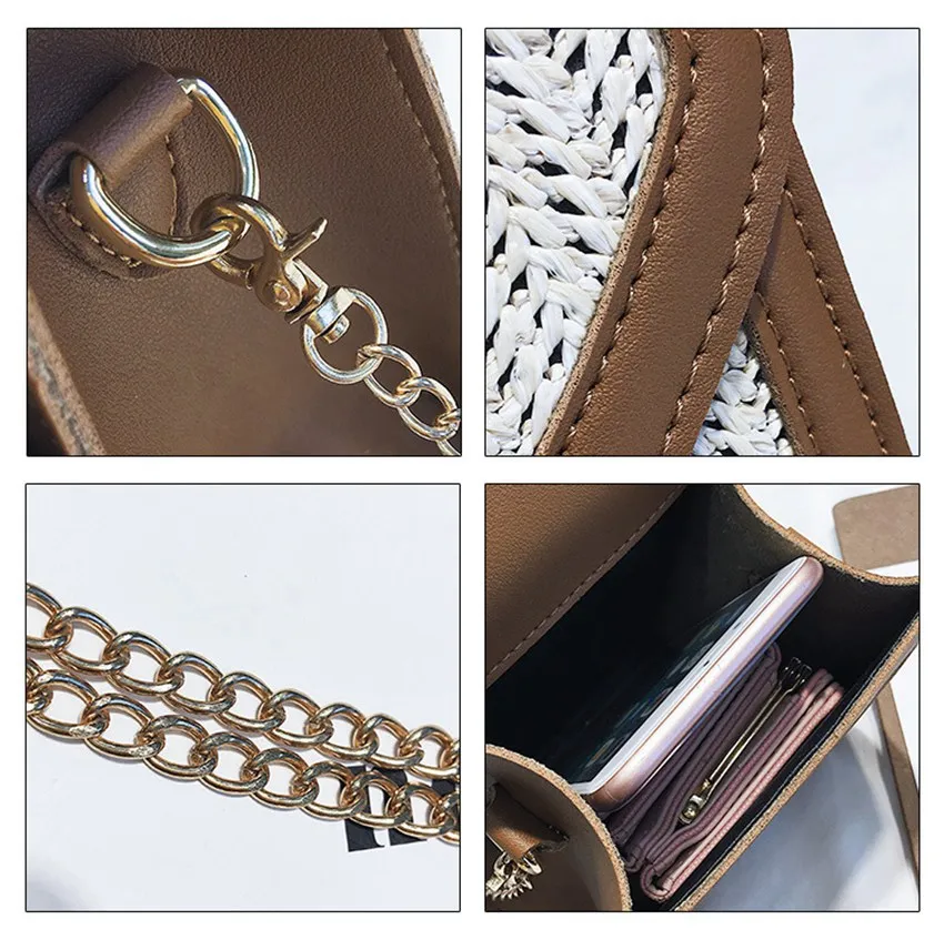 

British style new simple single shoulder small square bag fashion contrast color straw chain diagonal Messenger bag