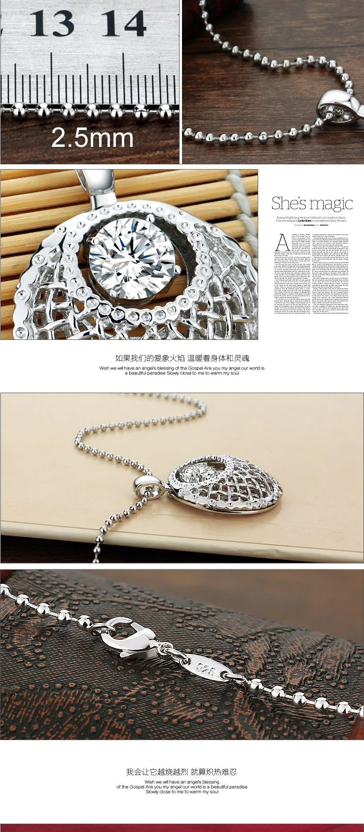 Модное ожерелье из стерлингового серебра 925 пробы для красивых девушек