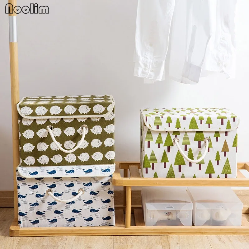 Портативный складной контейнер для хранения из хлопка и льна с милым мультяшным