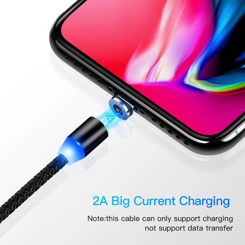 Магнитный светодиодный кабель в оплетке type-C Micro usb кабель для зарядки Iphone X 7 Магнитный шнур зарядного устройства для samsung s9 шнур быстрой зарядки
