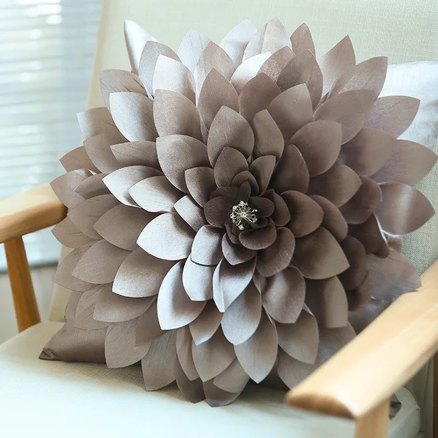 khaki flower 3D Ручная работа алмазная круглая подушка, домашний декор белый цвет слоновой кости Розовый Цветы Чехол для подушки 35x35 см с наполнением - Цвет: khaki flower