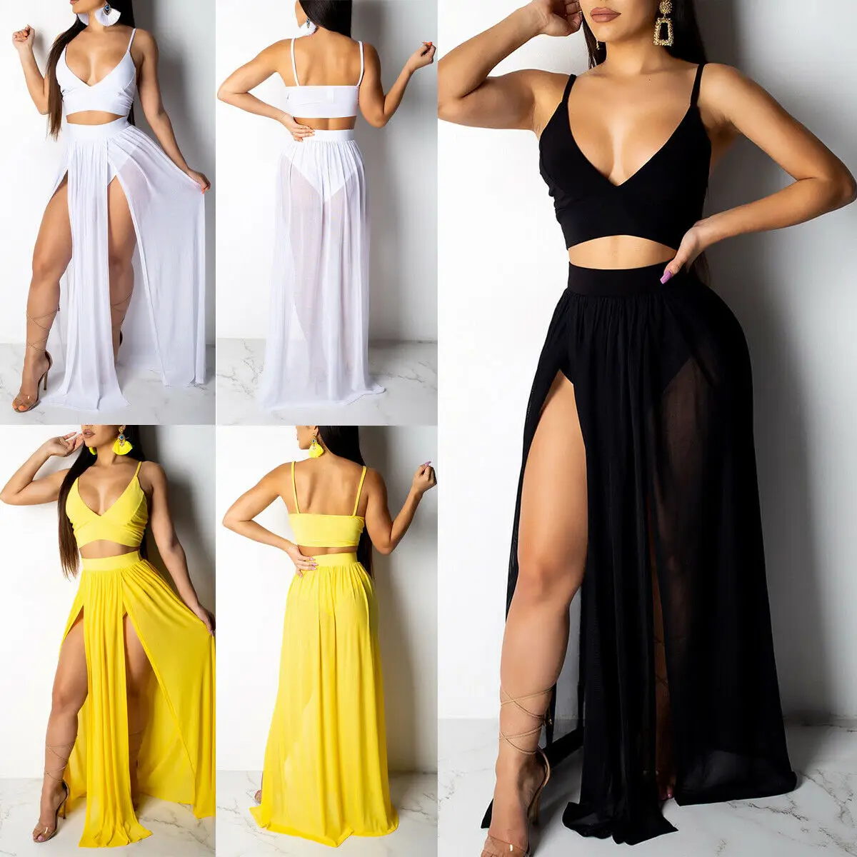 Женский топ без рукавов Сексапильный с треугольным вырезом черный белый желтый