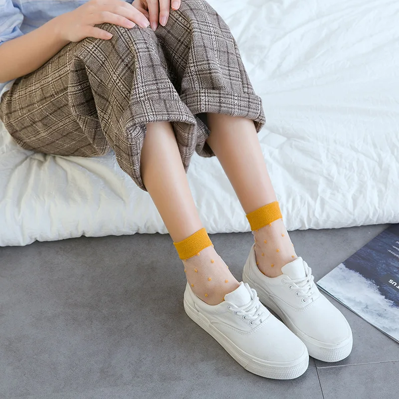 2019 винтажные прозрачные женские короткие носки с узором в горошек модные