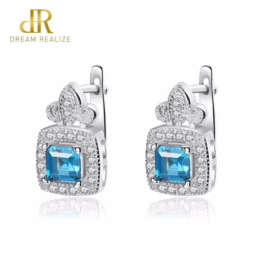 Женские серьги клипсы DR Blue Topza из стерлингового серебра 925 пробы с кубическим