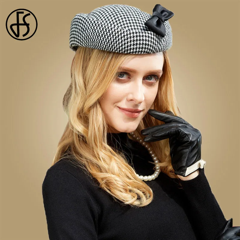 FS оптовая продажа шляпы в черную клетку дот для женщин платье на свадьбу Зимняя