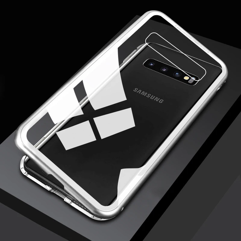Магнитный адсорбционный металлический чехол для телефона samsung Galaxy S10 Plus S8 S9 Plus S10Plus S10 Роскошный ультра Магнитный стеклянный чехол - Цвет: Silver