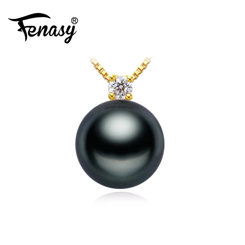 FENASY 18K Золотая подвеска с черным жемчугом Ювелирные изделия 8-9 мм круглый