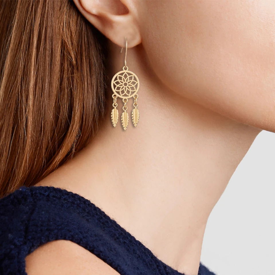 EXYNLON 2019 Fashion tasseled Earrings Anti allergy Bohemian Jewelry for women Leaf eardrop Round carving Catcher network | Украшения и