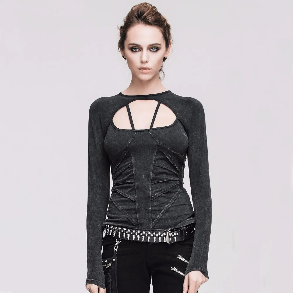 Дьявол Мода в готическом стиле панк женские футболки из хлопка с длинным рукавом