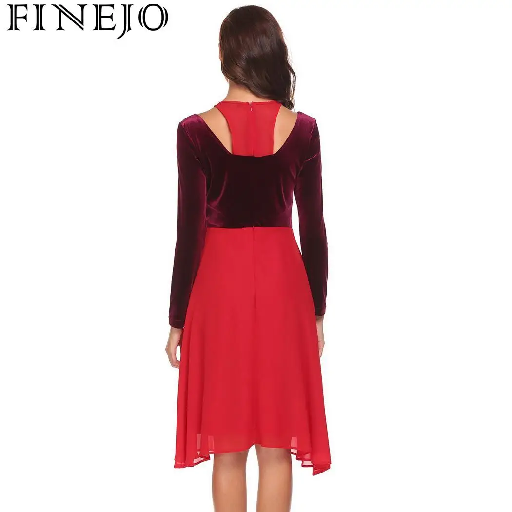 FINEJO сексуальное платье с О-образным вырезом повседневное женское длинным