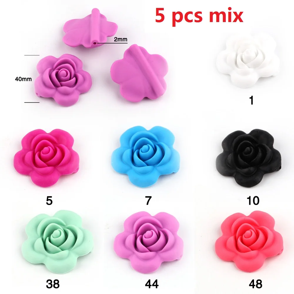 KAT031-5PCS-MIX TYRY. HU 5 шт пищевого качества Детские Прорезыватели для зубов мини лиса Пингвин енот слон коала жемчужная силиконовая соска с бусами клипсы цепь сделай сам - Цвет: KAT031-5PCS-MIX