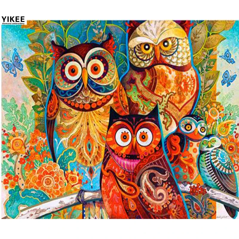 

YIKEE diamond painting 5d owl square Handmade Needlework DIY Diamond Embroidery Mosaic Rhinestone Picture h019