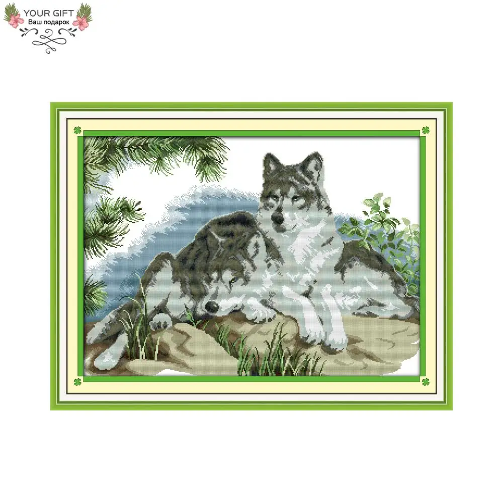 Joy Sunday D660 14CT 11CT штампованные и счетные украшения дома Пара волков наборы