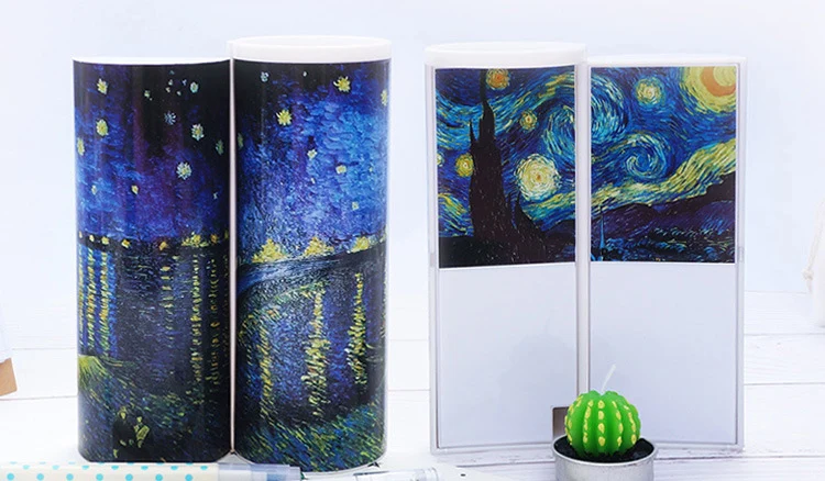 oil painting Кавайный чехол для карандаша, двухслойная ручка, коробка с зеркалом, калькулятор, белая доска, ручка стеклоочистителя для школьных принадлежностей, косметический чехол etui - Цвет: oil painting