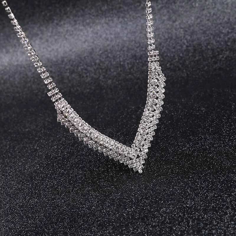 Комплект из колье и серёг серебристого цвета с кристаллами|bridal wedding jewelry|bride