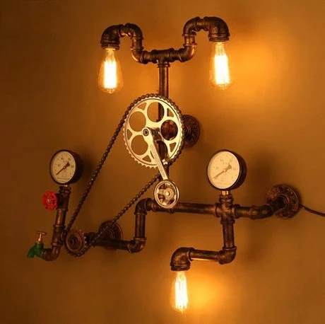 Loft Style Iron Water Pipe Lamp LED Edison Wall Sconce Retro Gear Light Fixtures For Home Vintage Industrial Lighting | Лампы и