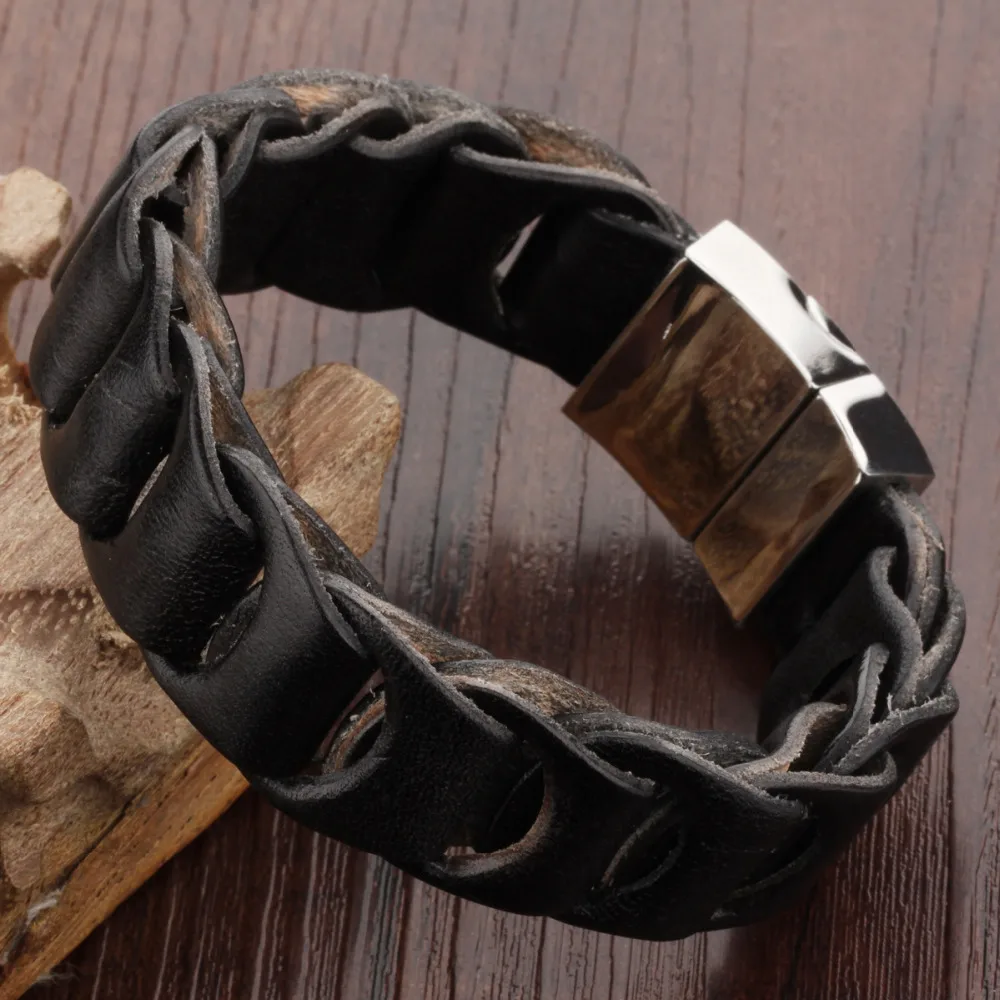 Модный очаровательный Европейский мужской ретро кожаный браслет с застежкой из