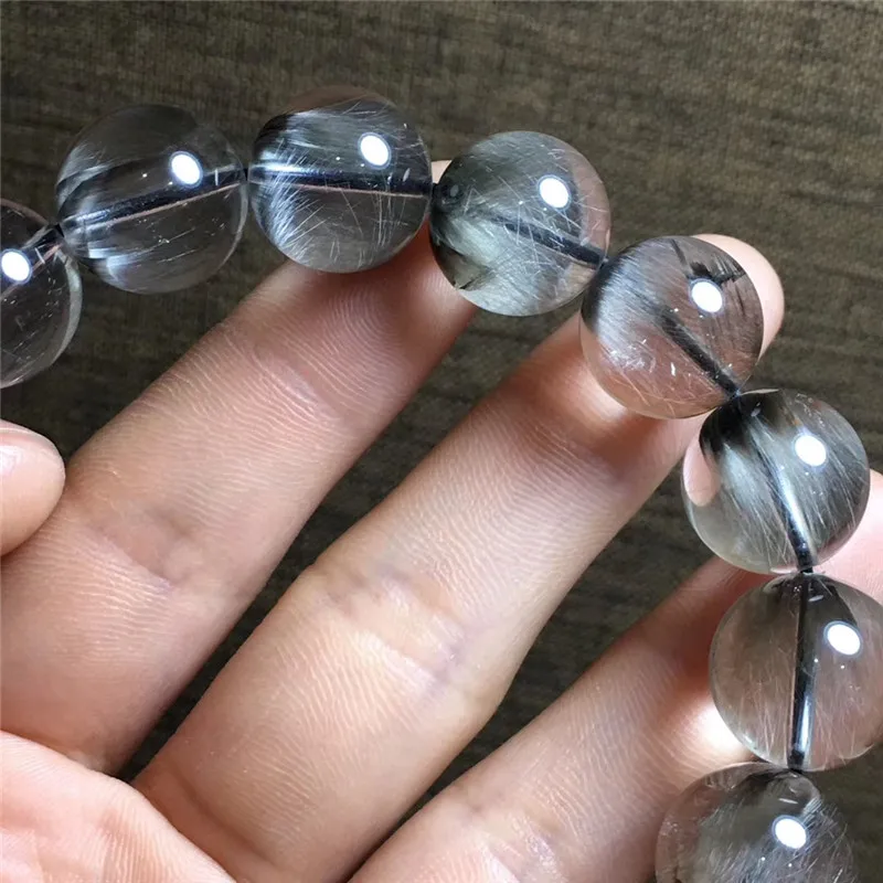13mm Natural Brookite Platinum Silver Rutilated Quartz Crystal Bracelet Clear Round Beads Woman Man Lucky Gift Gemstone AAAAAA | Украшения