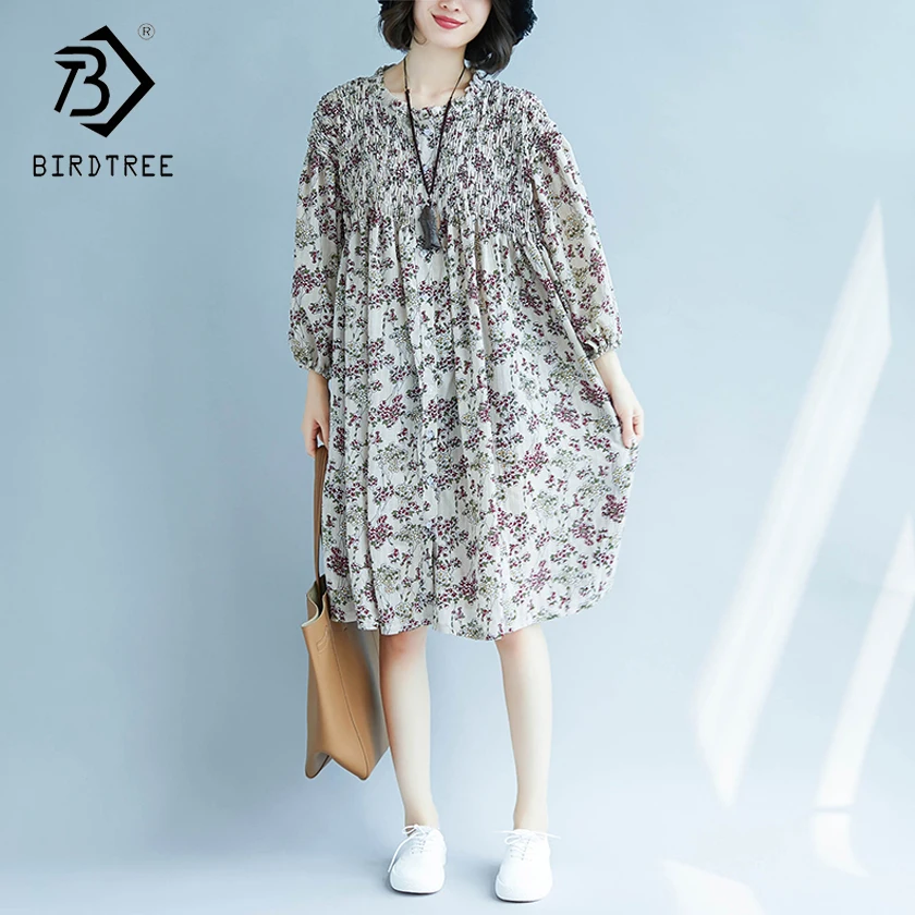 Летнее женское платье с длинным рукавом D87737LD Черное и белое средней длины
