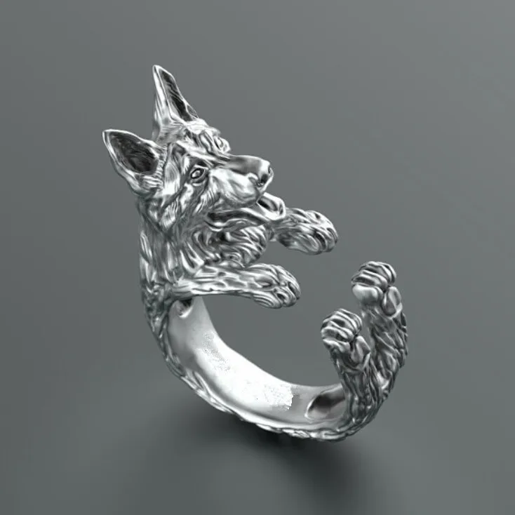 Мужские кольца в виде немецкой овчарки посеребренные модные ювелирные изделия