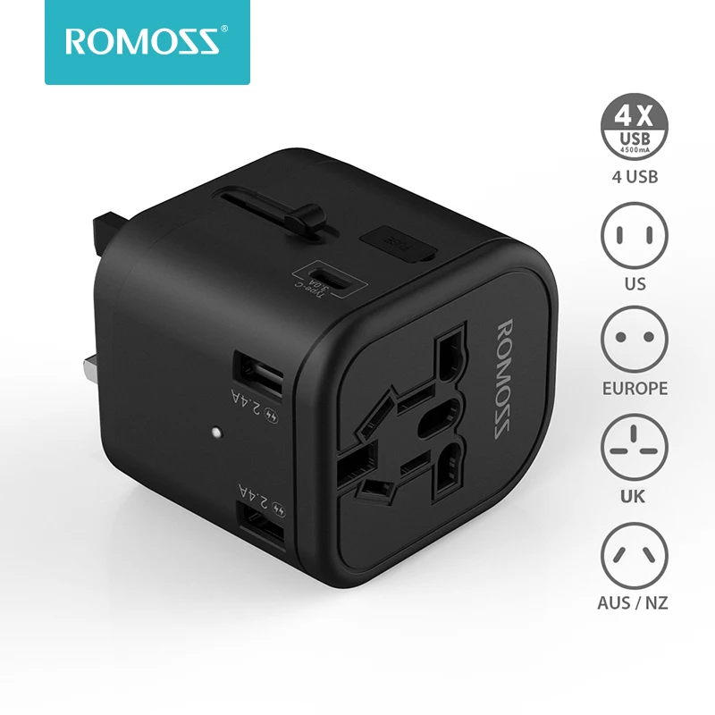 Romoss дорожный адаптер Международный универсальный питания все в одном с 3 USB