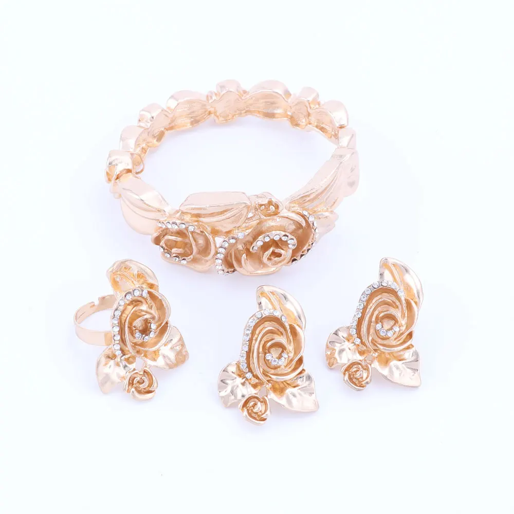 Женские Ювелирные наборы с золотыми розовыми цветами Трендовое ожерелье