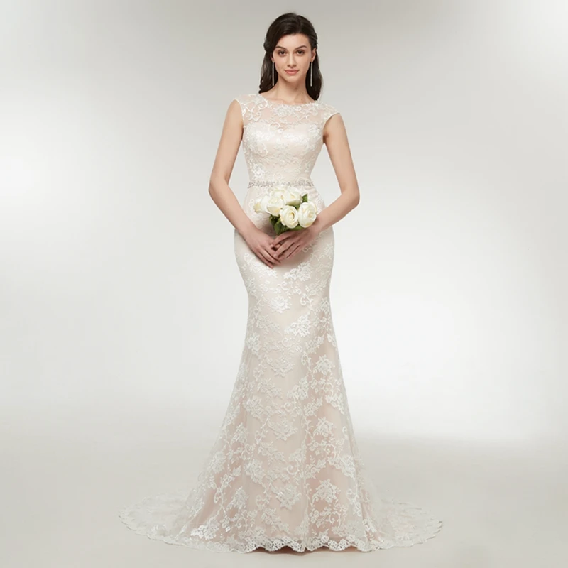 Платье свадебное кружевное с открытыми плечами и аппликацией без рукавов|vestidos de