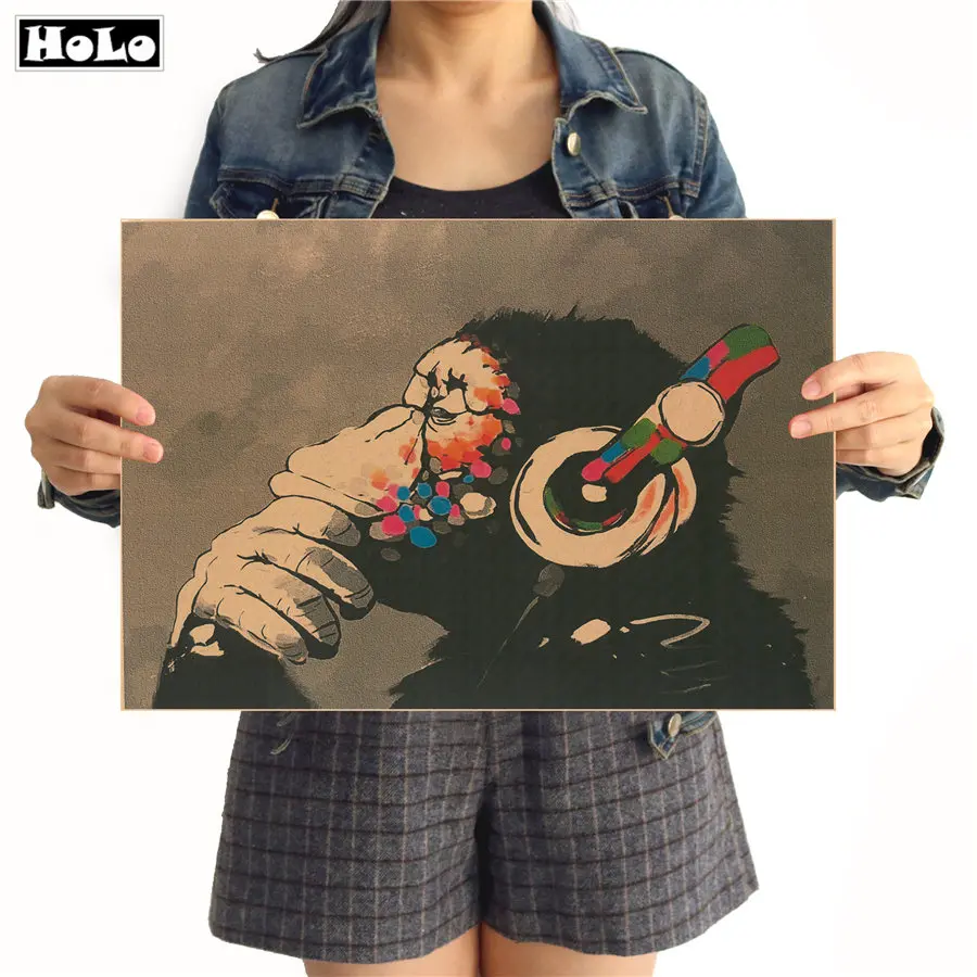 EGorilla прослушивание музыки винтажный бумажный плакат из крафт бумаги Ретро