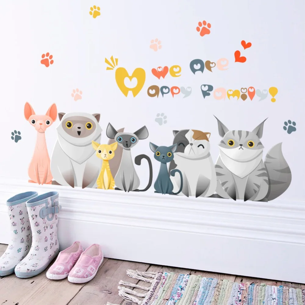 % 3d яркие кошки семейные лапы настенные наклейки для детской комнаты двери