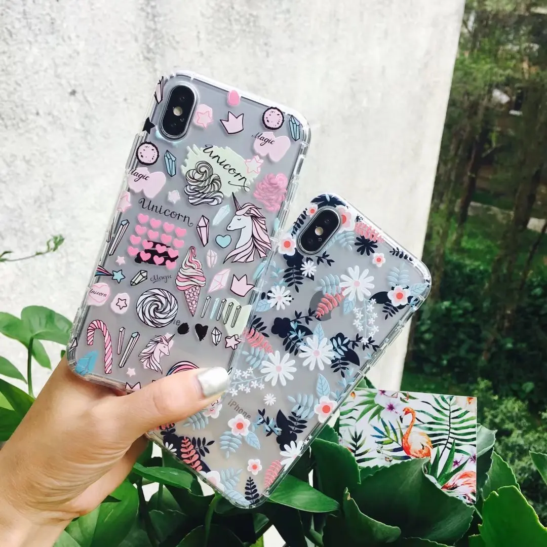 Новый прозрачный мягкий силиконовый чехол с милыми цветами для iphone 8 7 plus iPhone X