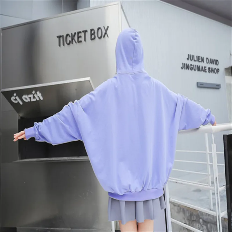 2019 Spring and Autumn New Women Sweatshirts Side Stripe Purple Hooded Female Loose Student bf Casual Zipper Jacket SY019 |