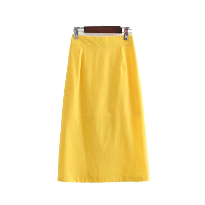 Heydress 2019new women elegant yellow mid calf linen skirt button side split faldas mujer ladies basic casual summer chic skirts | Женская