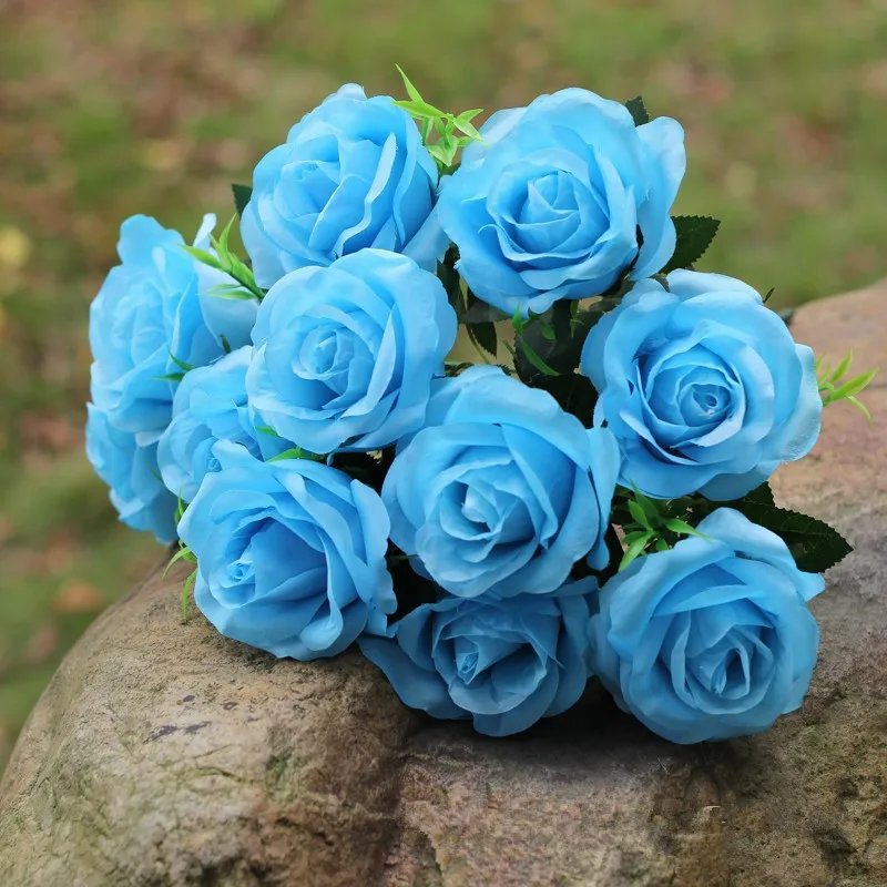 Mini Blue Bouquet Artificial Rose Flower Silk Fake 11 Heads of Beautiful | Дом и сад