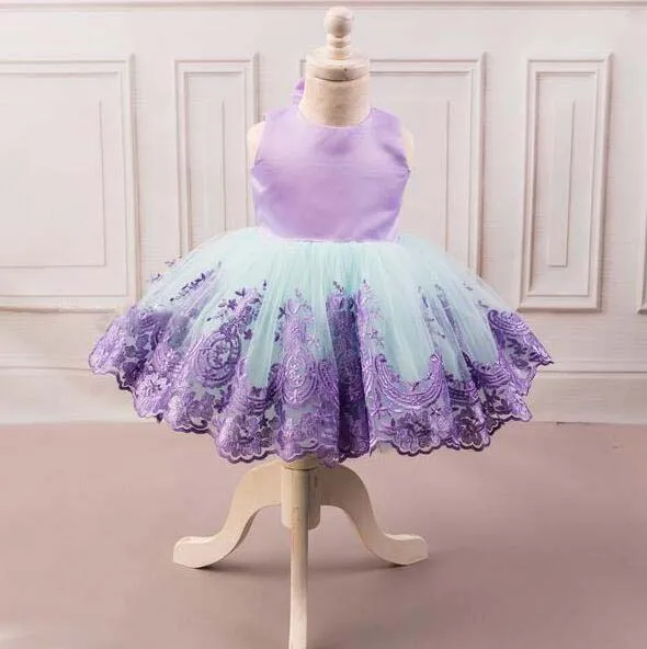 2018 new teal and purple backless little princess infant first birthday dress ball gown girl kid tea party dresses with bow | Детская